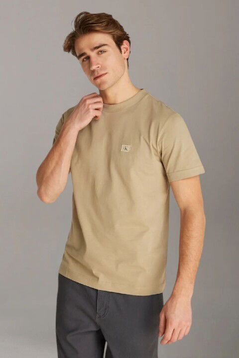 Erkek Ck Woven Label Regular T-Shirt - Bej - Calvin Klein