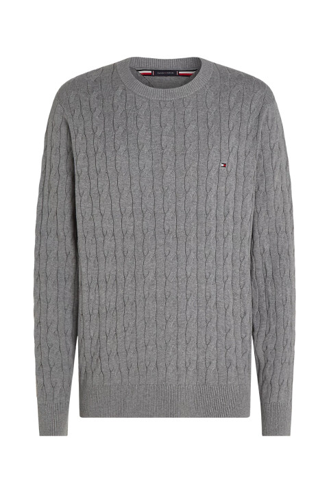 Erkek CLASSIC COTTON CABLE CREW NECK Kazak-Gri - Tommy Hilfiger