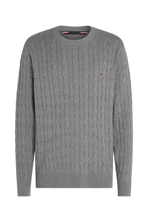 Erkek CLASSIC COTTON CABLE CREW NECK Kazak-Gri - 1