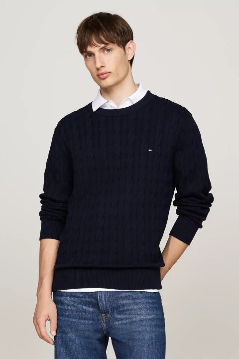 Erkek CLASSIC COTTON CABLE CREW NECK Kazak-Lacivert - 2