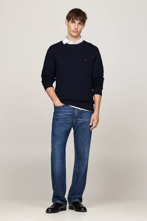 Erkek CLASSIC COTTON CABLE CREW NECK Kazak-Lacivert - 3