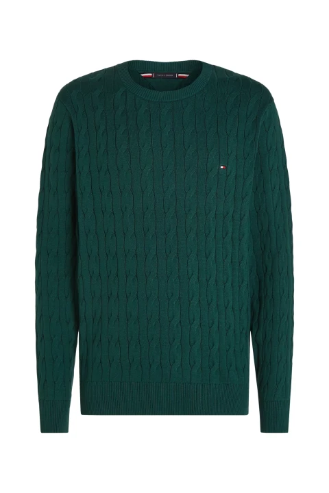 Erkek CLASSIC COTTON CABLE CREW NECK Kazak-Yeşil - 1