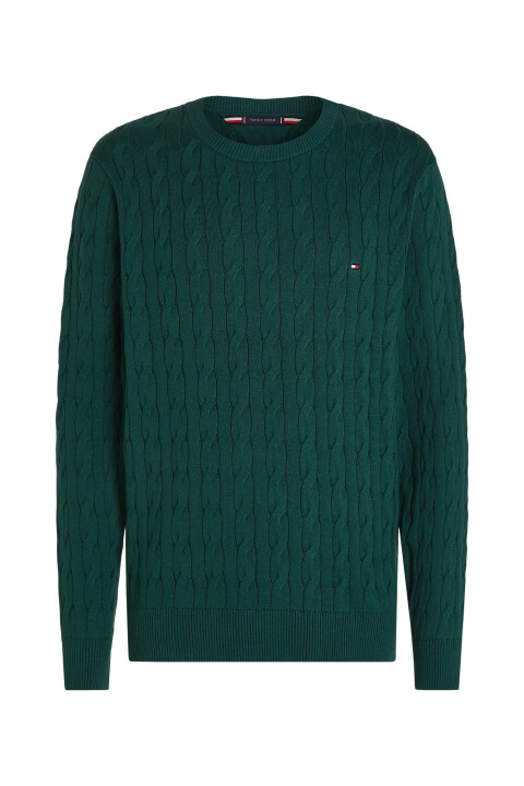 Erkek CLASSIC COTTON CABLE CREW NECK Kazak-Yeşil - Tommy Hilfiger