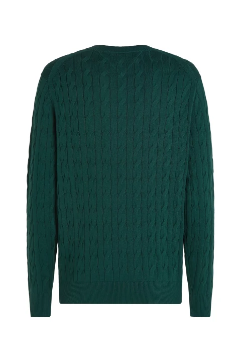 Erkek CLASSIC COTTON CABLE CREW NECK Kazak-Yeşil - 2