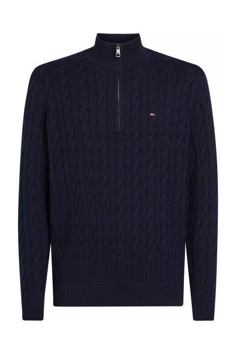 Erkek CLASSIC COTTON CABLE ZIP MOCK Kazak-Lacivert - Tommy Hilfiger