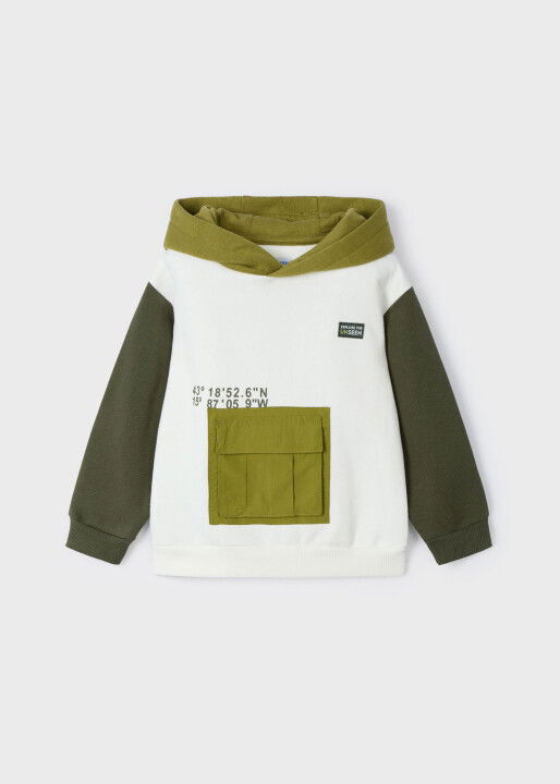 Erkek Çocuk Cepli Kapüşonlu Sweatshirt Beyaz - MAYORAL