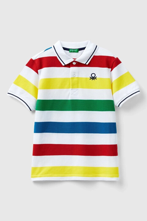 Erkek Çocuk Çizgili Polo - Beyaz - BENETTON