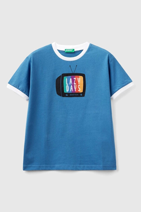 Erkek Çocuk Desenli T-Shirt - Mavi - BENETTON
