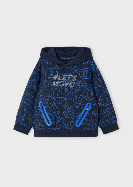 Erkek Çocuk Kontrast Baskılı Kapüşonlu Sweatshirt Lacivert - MAYORAL