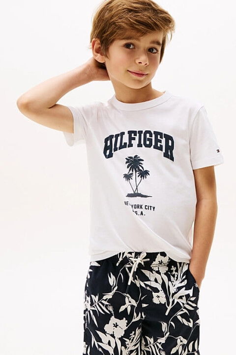 Erkek Çocuk Th Hilfiger Palm Logo T-Shirt - Beyaz - Tommy Hilfiger