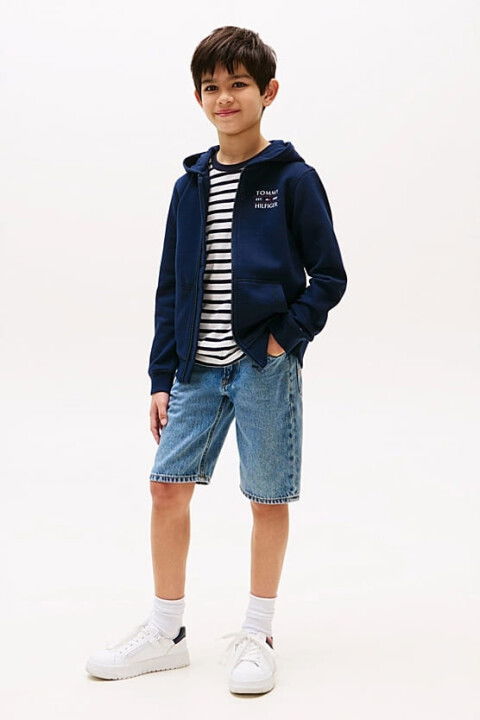 Erkek Çocuk Tommy Flag Fermuarlı Kapüşonlu Sweatshirt - Lacivert - Tommy Hilfiger