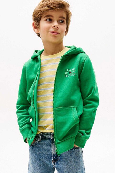 Erkek Çocuk Tommy Flag Fermuarlı Kapüşonlu Sweatshirt - Yeşil - Tommy Hilfiger