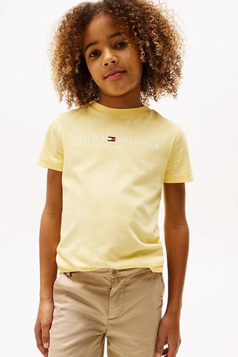 Erkek Çocuk Yazı Logo Pamuklu T-Shirt - Sarı - Tommy Hilfiger