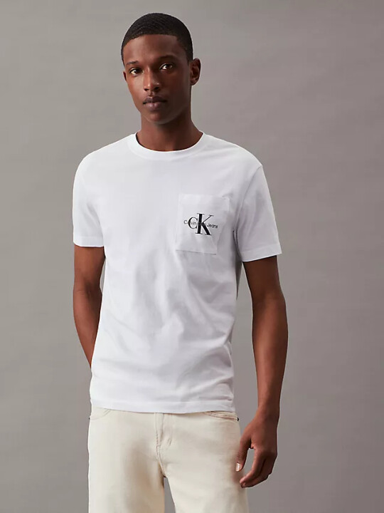 Erkek Core Monogolo Cepli Slim T-Shirt - Beyaz - CALVIN KLEIN