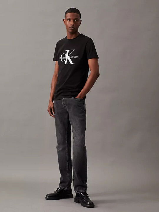 Erkek Core Monologo Bisiklet Yaka Düz T-Shirt - Siyah - CALVIN KLEIN