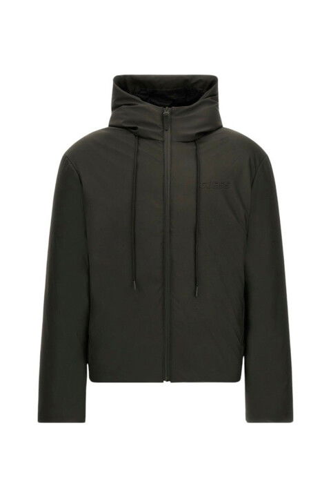 Erkek Dalım Padded Fermuarlı Kapüşonlu Mont - Siyah - GUESS