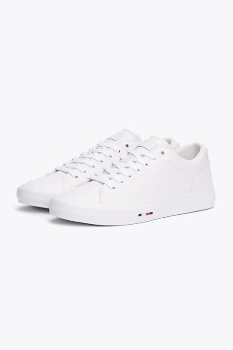 Erkek Deri Logo Bağcıklı Spor Ayakkabı - Beyaz - Tommy Hilfiger