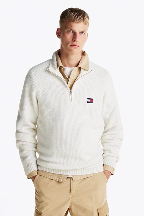 Erkek Dik Yaka Regular Fit Nakışlı Kazak - Beyaz - Tommy Hilfiger