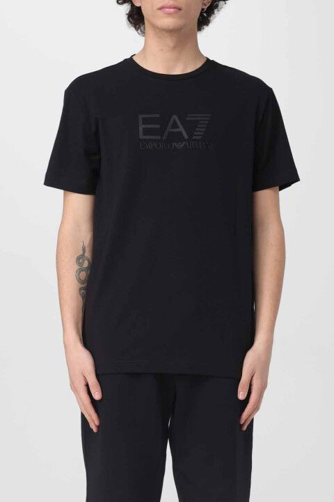 Erkek Ea7 Logolu Bisiklet Yaka T-Shirt - Siyah - EA7
