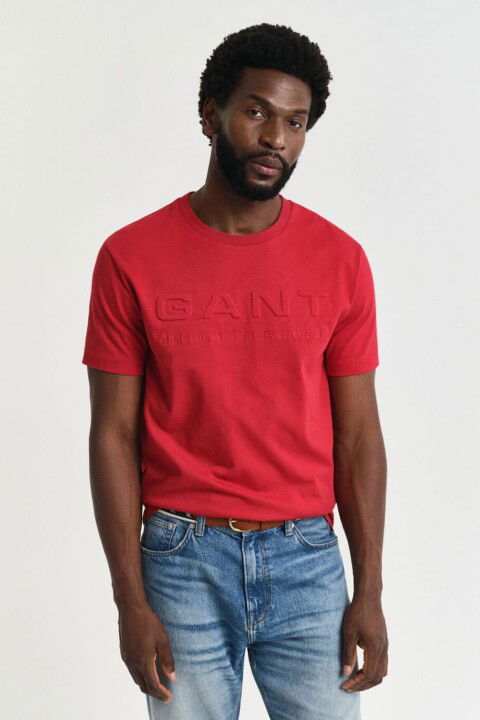 Erkek Embossed T-Shirt - Kırmızı - Gant