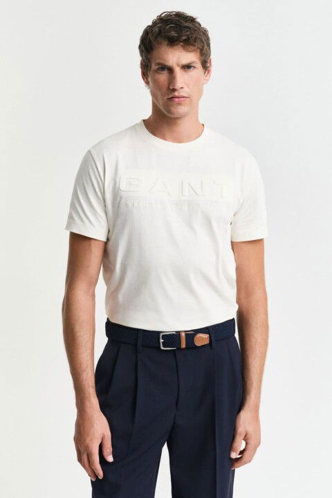 Erkek Embossed T-Shirt - Krem - Gant