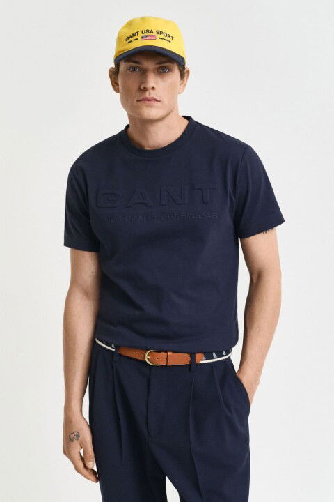 Erkek Embossed T-Shirt - Lacivert - Gant