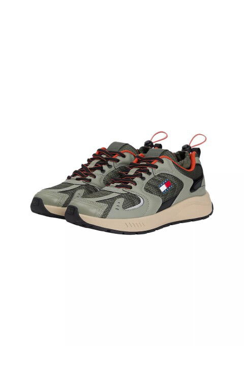 Erkek Farklı Materyalli Runner Sneaker - Yeşil - Tommy Hilfiger