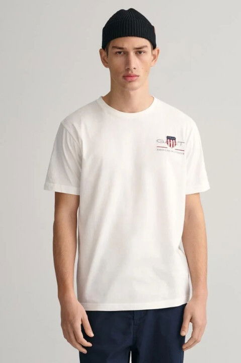 Erkek Gant Regular Fit Bisiklet Yaka Logolu T-Shirt - Beyaz - GANT