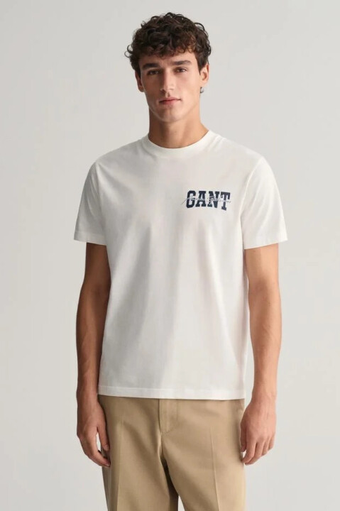 Erkek Gant Regular Fit Bisiklet Yaka Logolu T-shirt - Krem - GANT