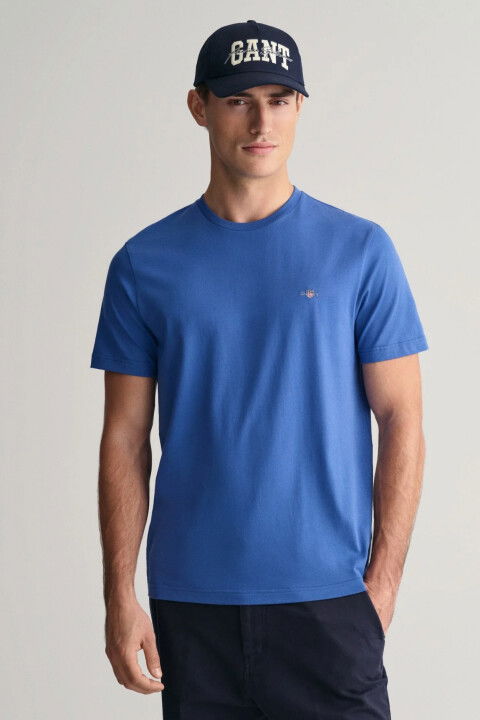 Erkek Gant Regular Fit Bisiklet Yaka Logolu T-Shirt - Mavi - GANT