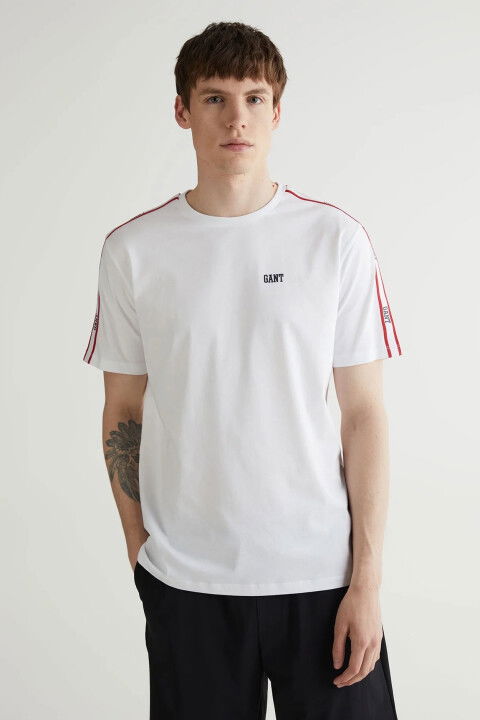 Erkek Gant Regular Fit Bisiklet Yaka Renk Bloklu T-Shirt - Beyaz - GANT