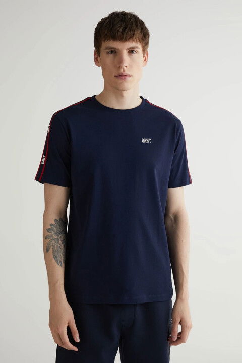 Erkek Gant Regular Fit Bisiklet Yaka Renk Bloklu T-Shirt - Lacivert - GANT