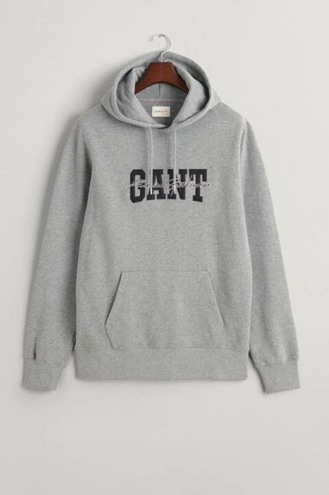 Erkek Gant Regular Fit Kapüşonlu Logolu Sweatshirt - Gri - GANT