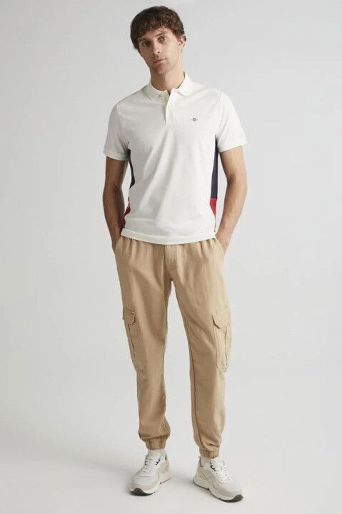 Erkek Gant Regular Fit Renk Bloklu Polo - Krem - GANT