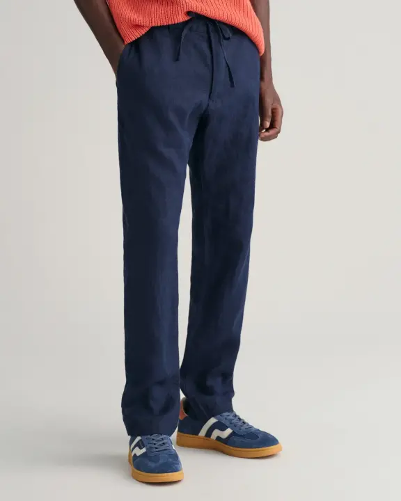 Erkek GANT Relaxed Fit Keten Pantolon - Lacivert - 3