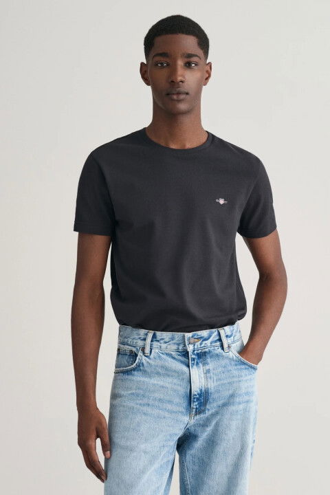 Erkek Gant Siyah Slim Fit Bisiklet Yaka Logolu T-Shirt - Siyah - GANT