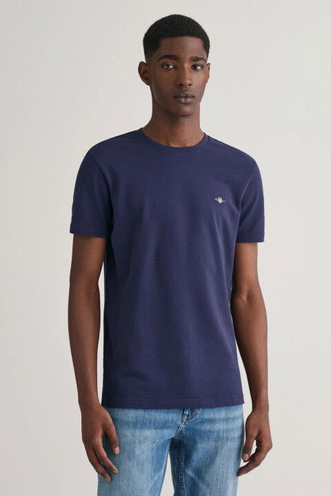 Erkek Gant Slim Fit Bisiklet Yaka Logolu T-Shirt - Lacivert - GANT
