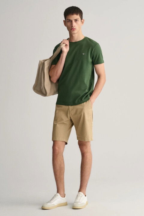 Erkek Gant Slim Fit Bisiklet Yaka Logolu T-Shirt - Yeşil - GANT