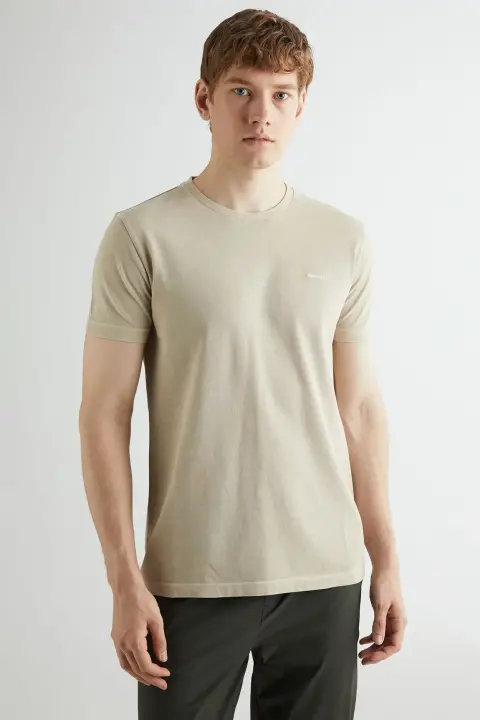 Erkek GANT Slim Fit Bisiklet Yaka T-shirt - Bej - 1