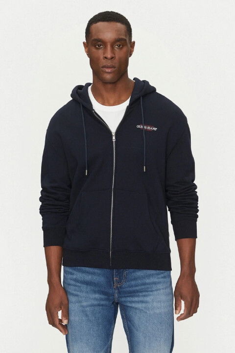 Erkek Gj Fermuarlı Kapüşonlu Sweatshirt - Lacivert - Guess
