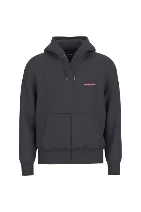Erkek GJ Fermuarlı Kapüşonlu Sweatshirt - Siyah - Guess