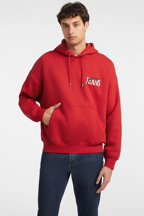 Erkek Gj Zıp Göğüs Logolu Kapüşonlu Sweatshirt - Kırmızı - GUESS