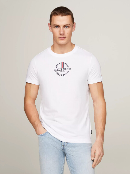 Erkek Global Stripe Bisiklet Yaka T-Shirt-Beyaz - Tommy Hilfiger