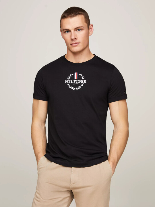 Erkek Global Stripe Bisiklet Yaka T-Shirt-Siyah - Tommy Hilfiger