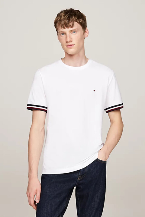 Erkek GLOBAL Stripe Manşet Pique T-Shirt - Beyaz - Tommy Hilfiger