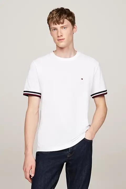 Erkek GLOBAL Stripe Manşet Pique T-Shirt - Beyaz - 1