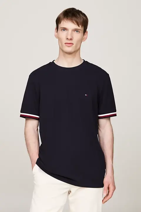 Erkek GLOBAL Stripe Manşet Pique T-Shirt - Lacivert - 1