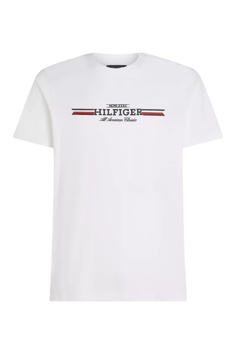 Erkek HILFIGER CHEST STRIPE TEE T-Shirt-Beyaz - 1