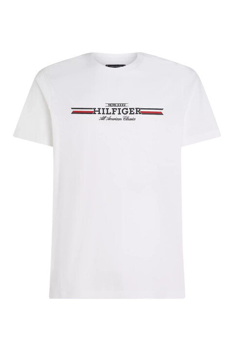 Erkek HILFIGER CHEST STRIPE TEE T-Shirt-Beyaz - Tommy Hilfiger