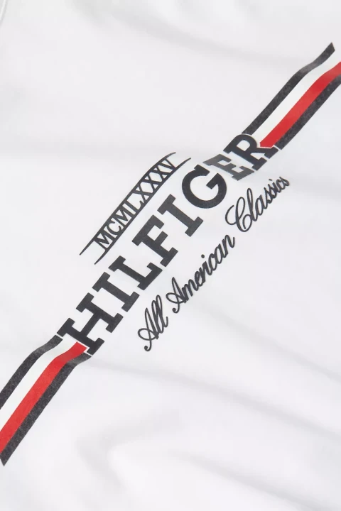 Erkek HILFIGER CHEST STRIPE TEE T-Shirt-Beyaz - 3